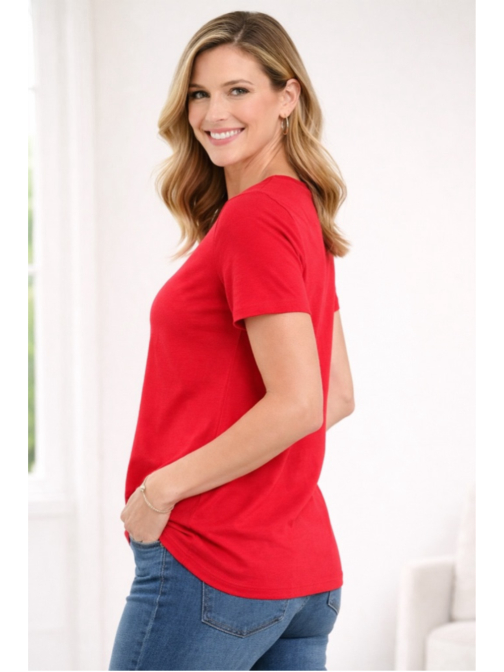 Talbots Red Short Sleeve Knit Top XL Classic Crew Neck Casual Tee - Picture 6 of 7